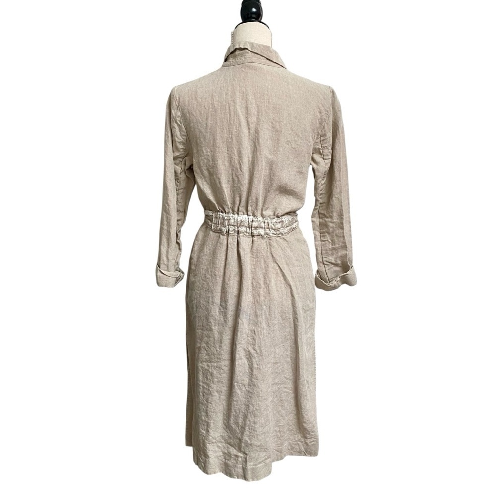 J. Jill Love Linen Shirt Dress XS 100% Linen Beige Button Front Belted Midi - Picture 9 of 12